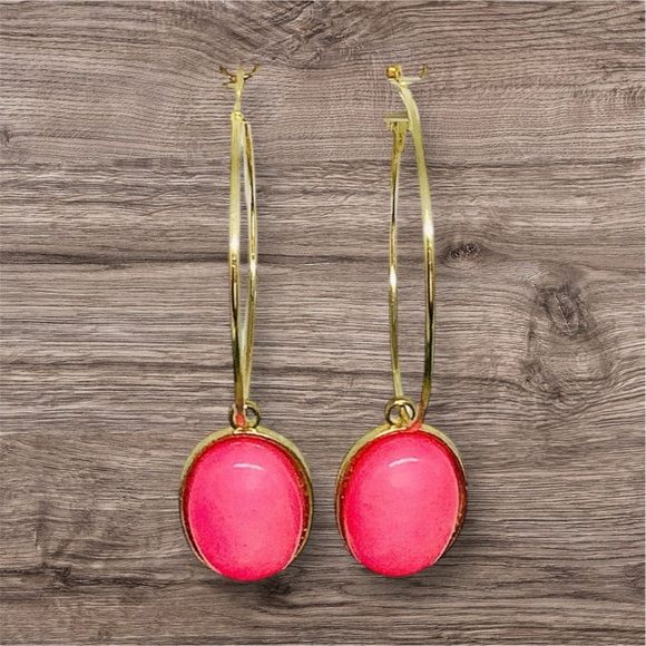 BOUTIQUE Elegant Gold and Pink Hoop Earrings, Classy Dangles - Picture 7 of 7